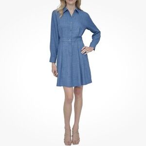 DKNY Donna Karan Blue Long Sleeve Button Front Shirt Dress Size 12 NWT